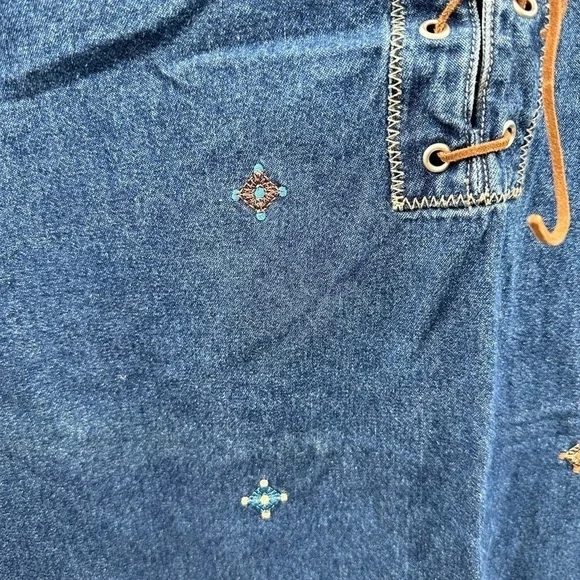 JLNY VINTAGE plus size cotton denim embroidered western sleeveless dress. 2X - Picture 6 of 10